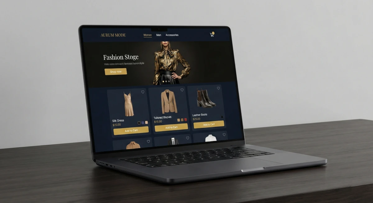 Mockup sklepu internetowego z odzieżą - butik online na ekranie laptopa