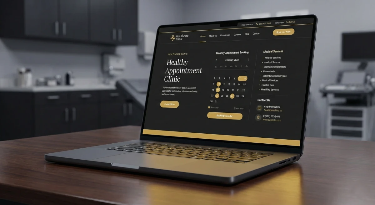 Mockup strony internetowej kliniki stomatologicznej na ekranie laptopa