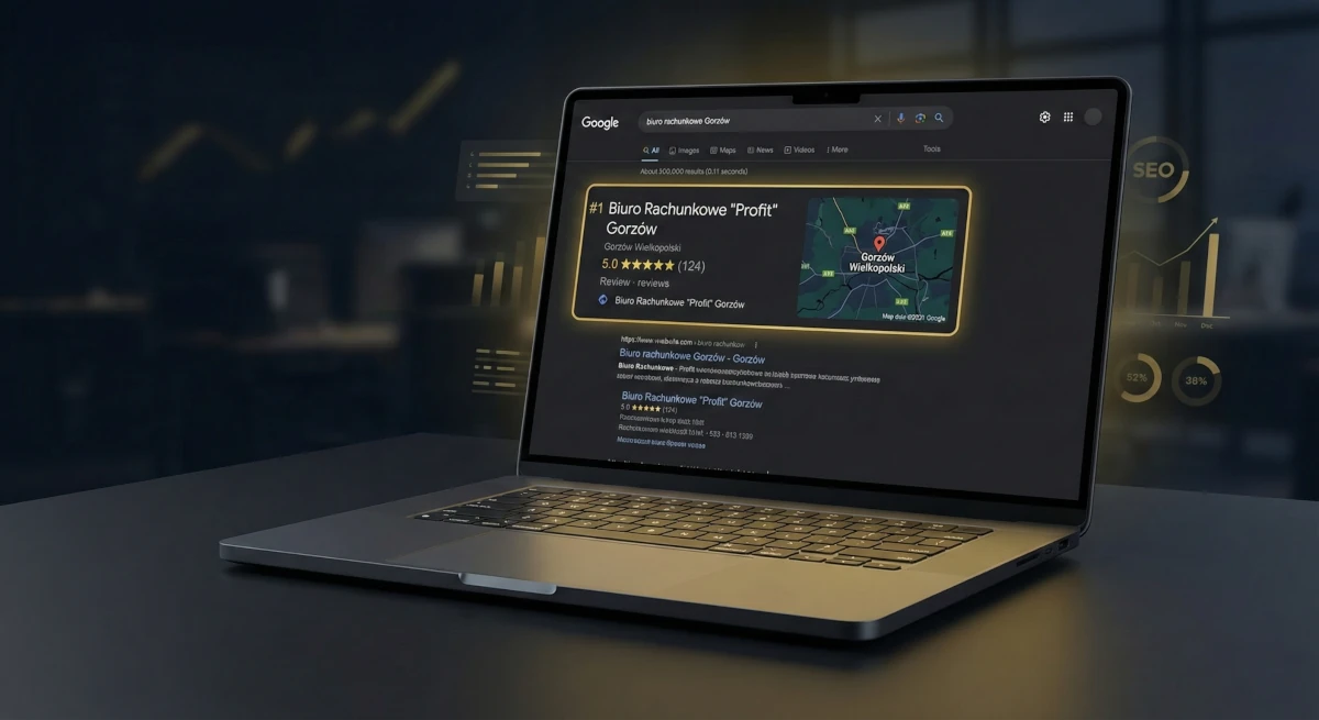 Mockup wyników Local SEO - pozycja #1 w Google Maps dla biura rachunkowego