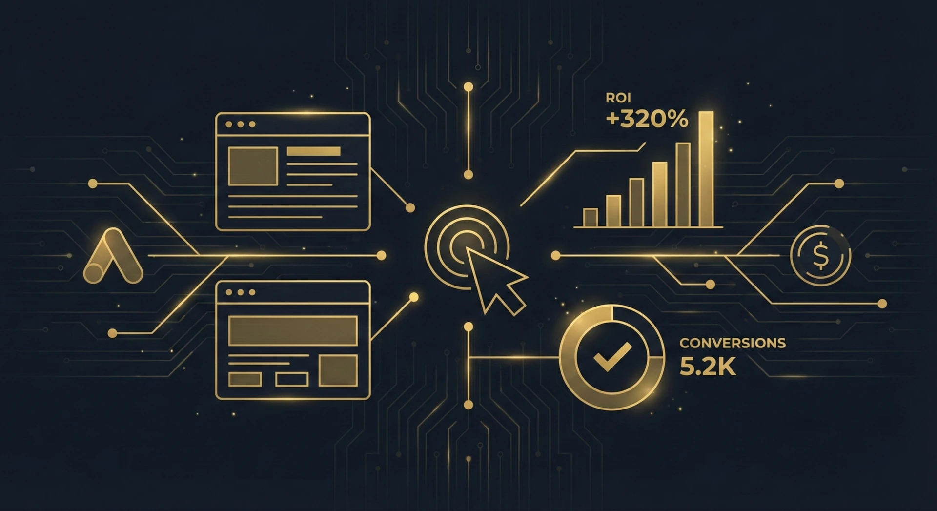 Abstrakcyjna wizualizacja kampanii Google Ads i reklam PPC