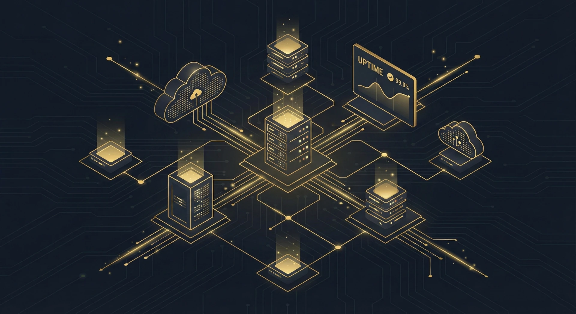Abstrakcyjna wizualizacja infrastruktury hostingowej i serwerów